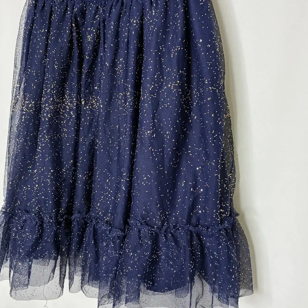 Knitworks Dark Blue Sparkly Tulle Tank Top Dress Girls 16 **FLAW